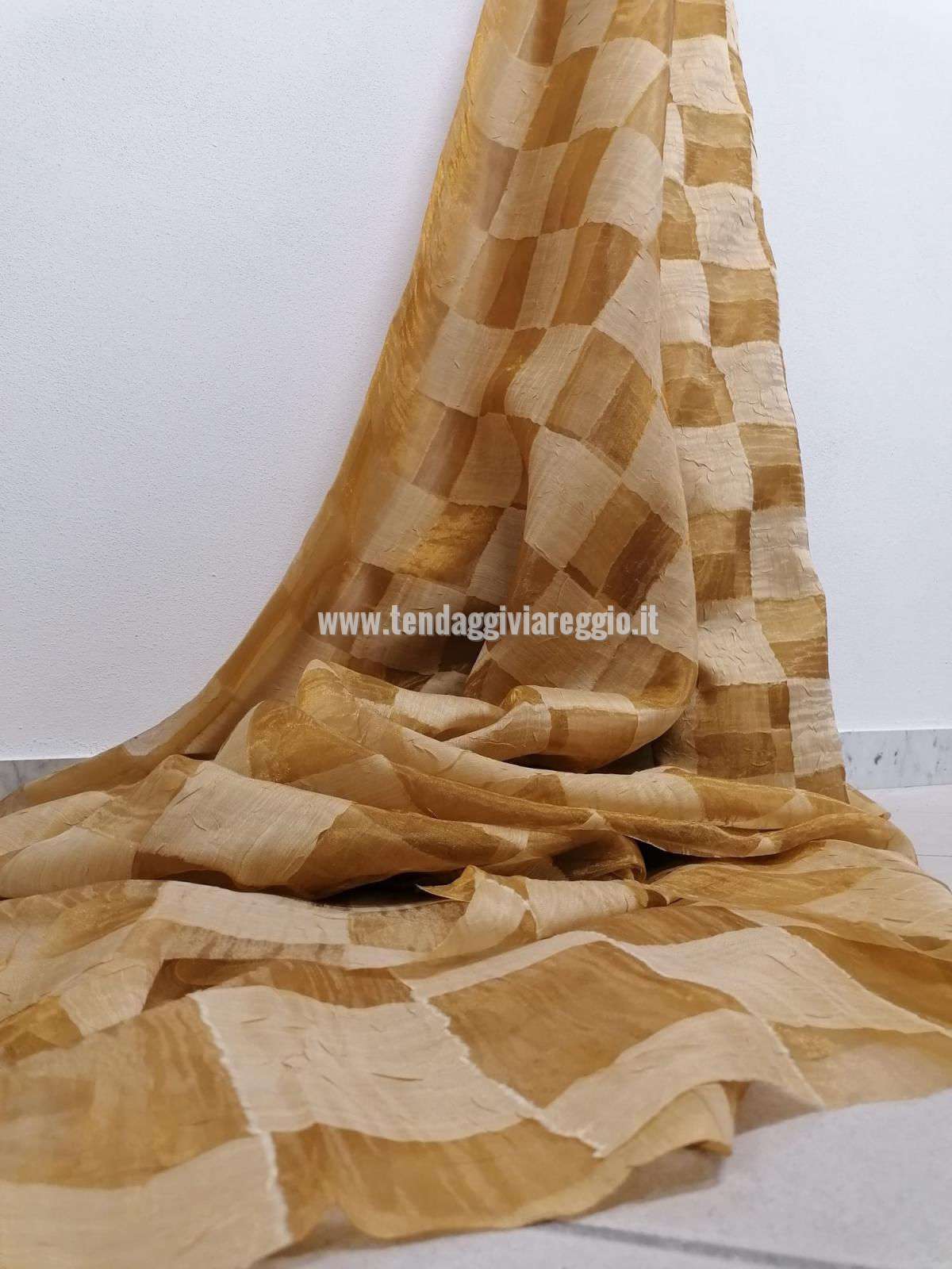 Tenda organza stropicciata SCACCHI color BRONZO