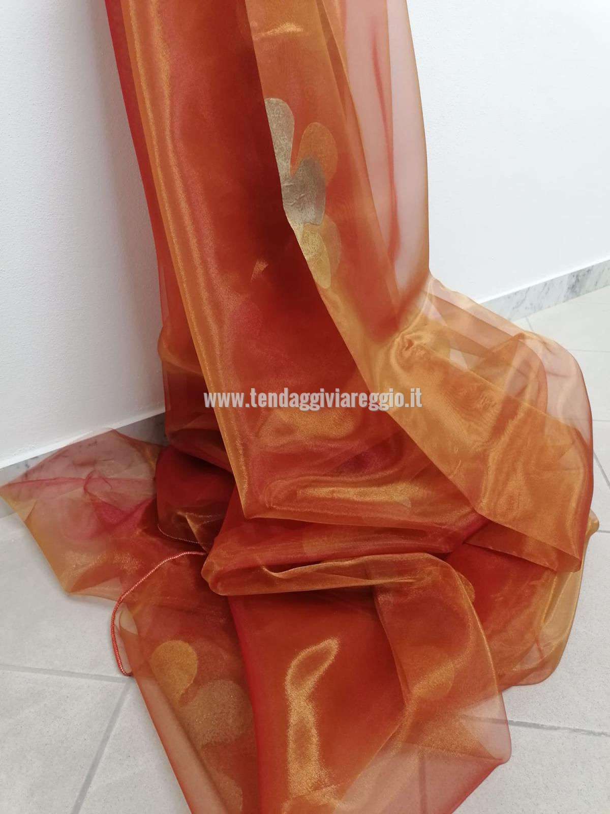 Tenda organza cangiante arancio con stampa FLOWER