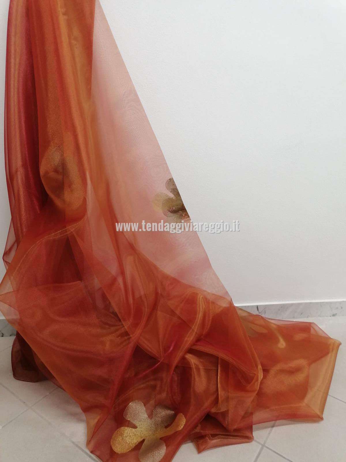 Tenda organza cangiante arancio con stampa FLOWER