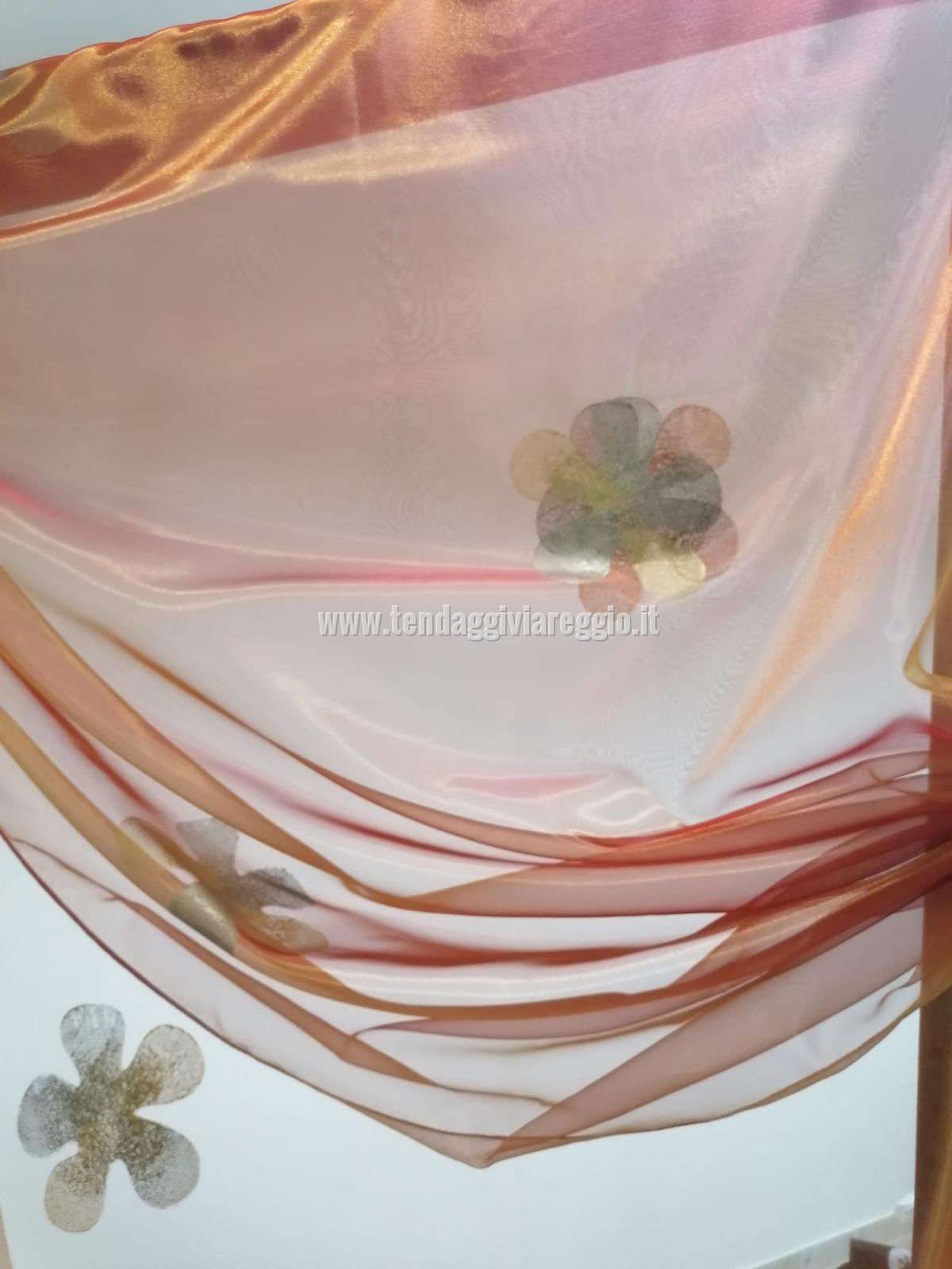Tenda organza cangiante arancio con stampa FLOWER