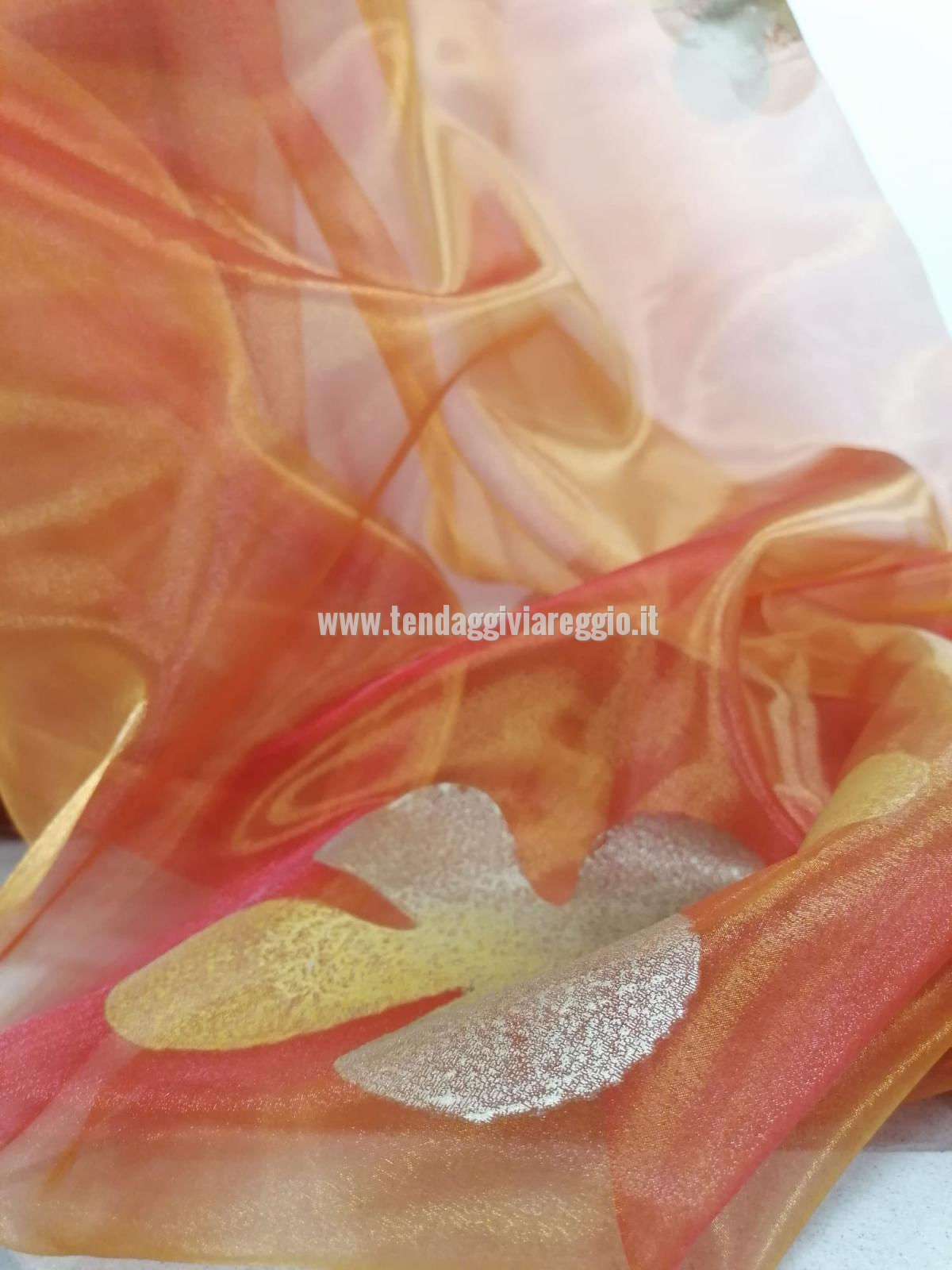 Tenda organza cangiante arancio con stampa FLOWER
