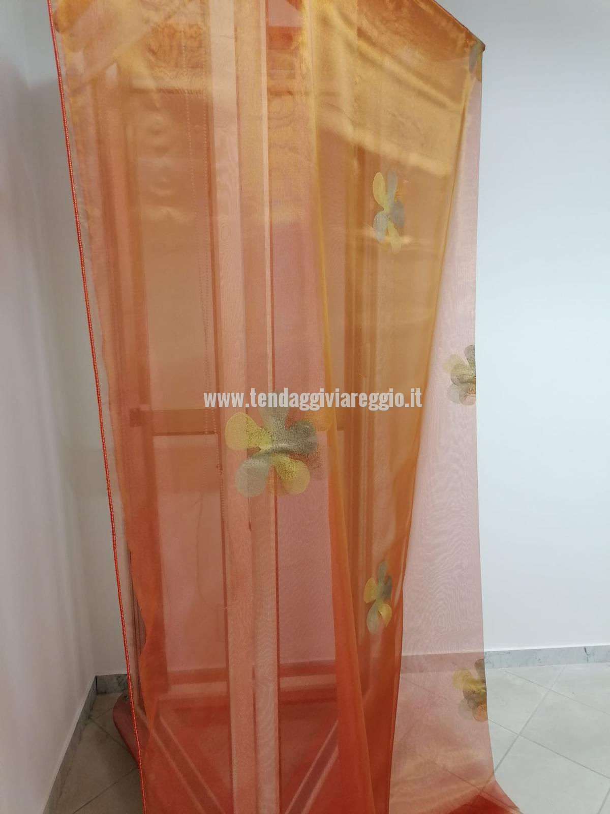 Tenda organza cangiante arancio con stampa FLOWER