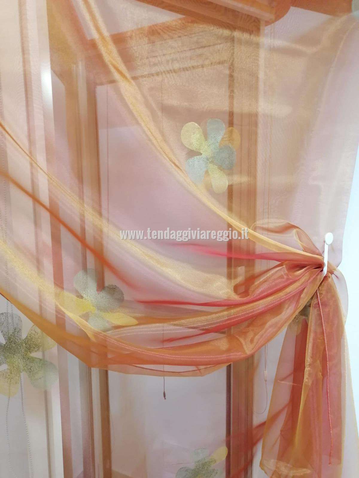 Tenda organza cangiante arancio con stampa FLOWER