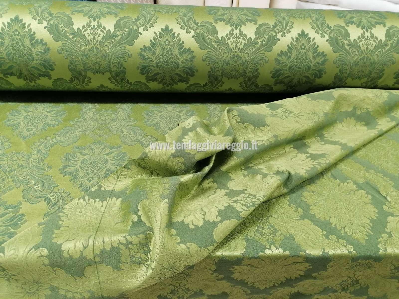 Tessuto tappezzeria DAMASCATO IMPERIALE color VERDE cm 280