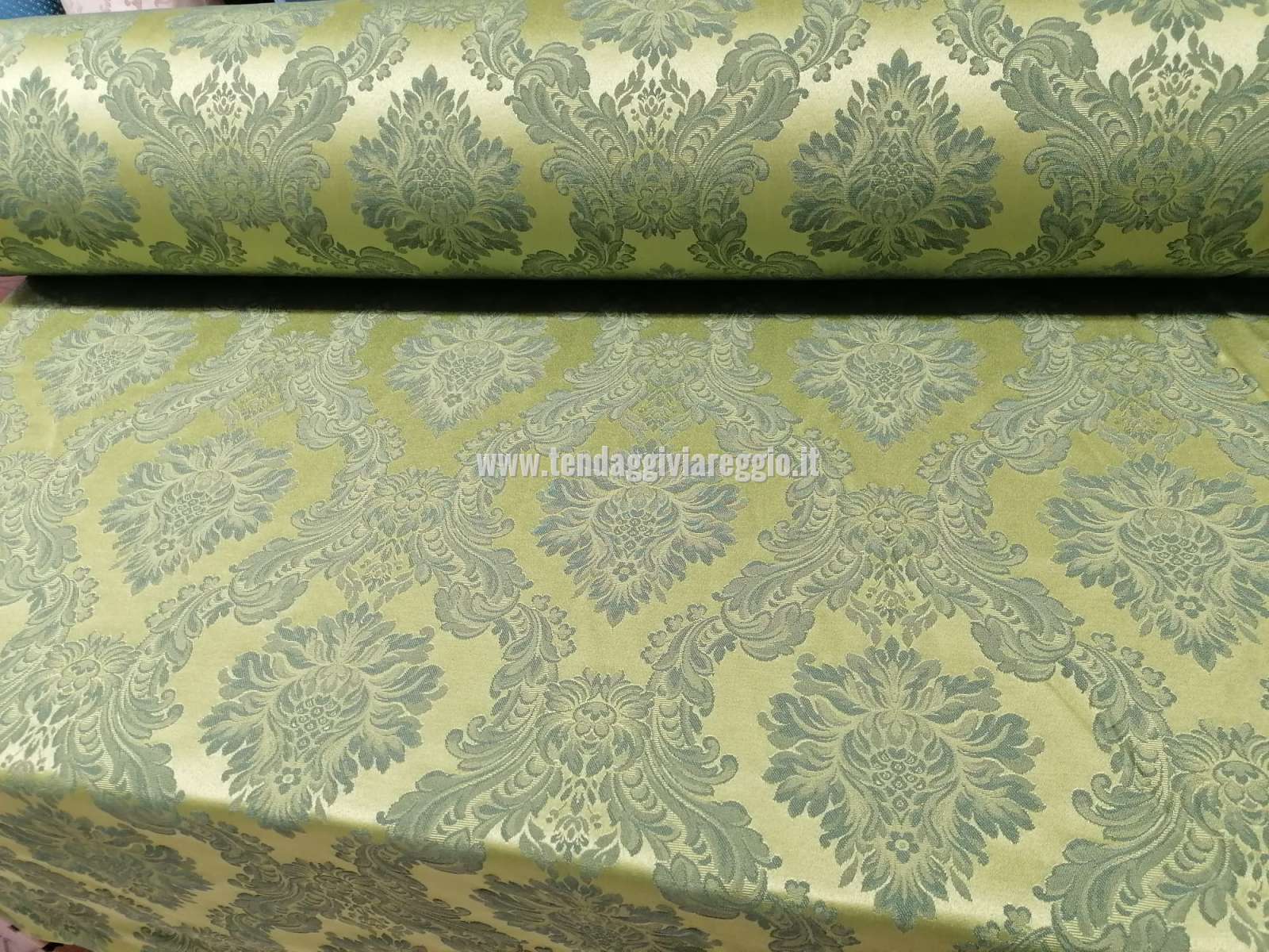 Tessuto tappezzeria DAMASCATO IMPERIALE color VERDE cm 280