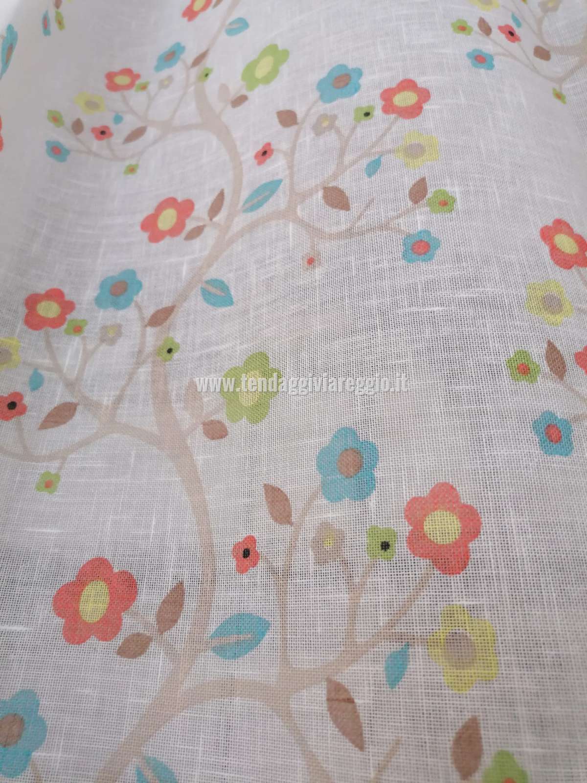 Tenda ALBERO IN FIORE realizzata su misto lino (ultimi 4 mt)