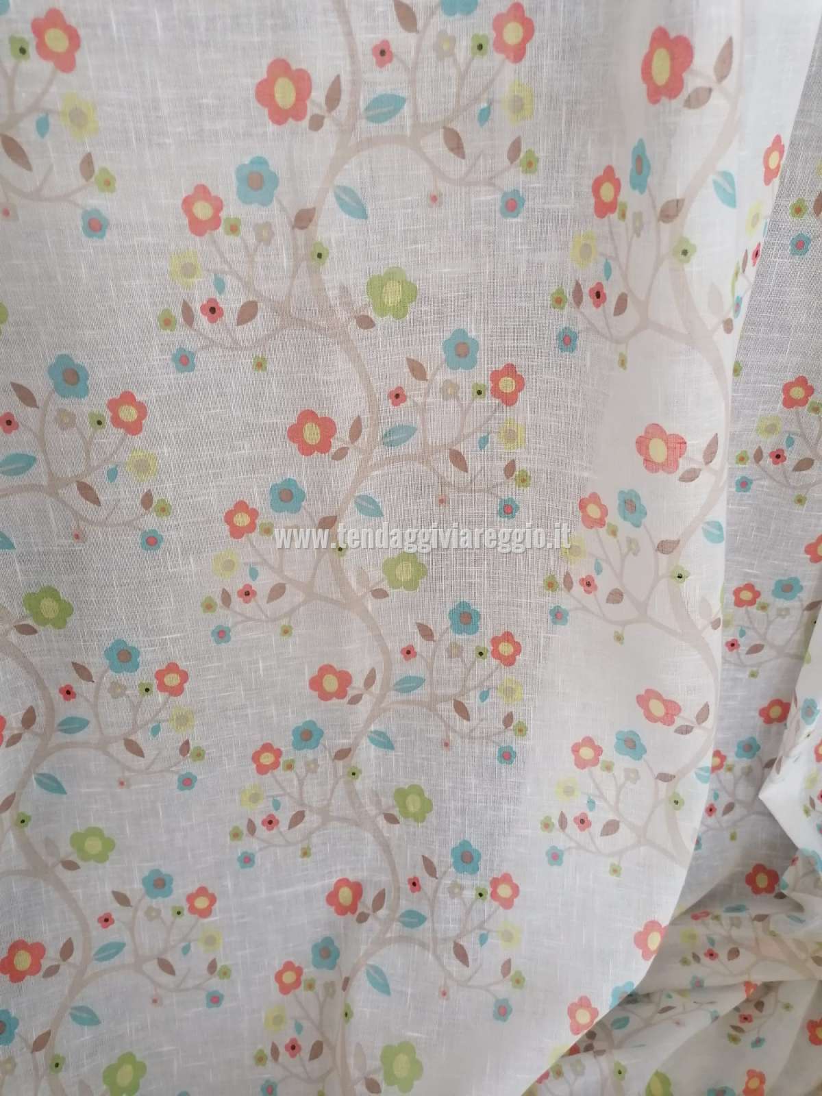 Tenda ALBERO IN FIORE realizzata su misto lino (ultimi 4 mt)