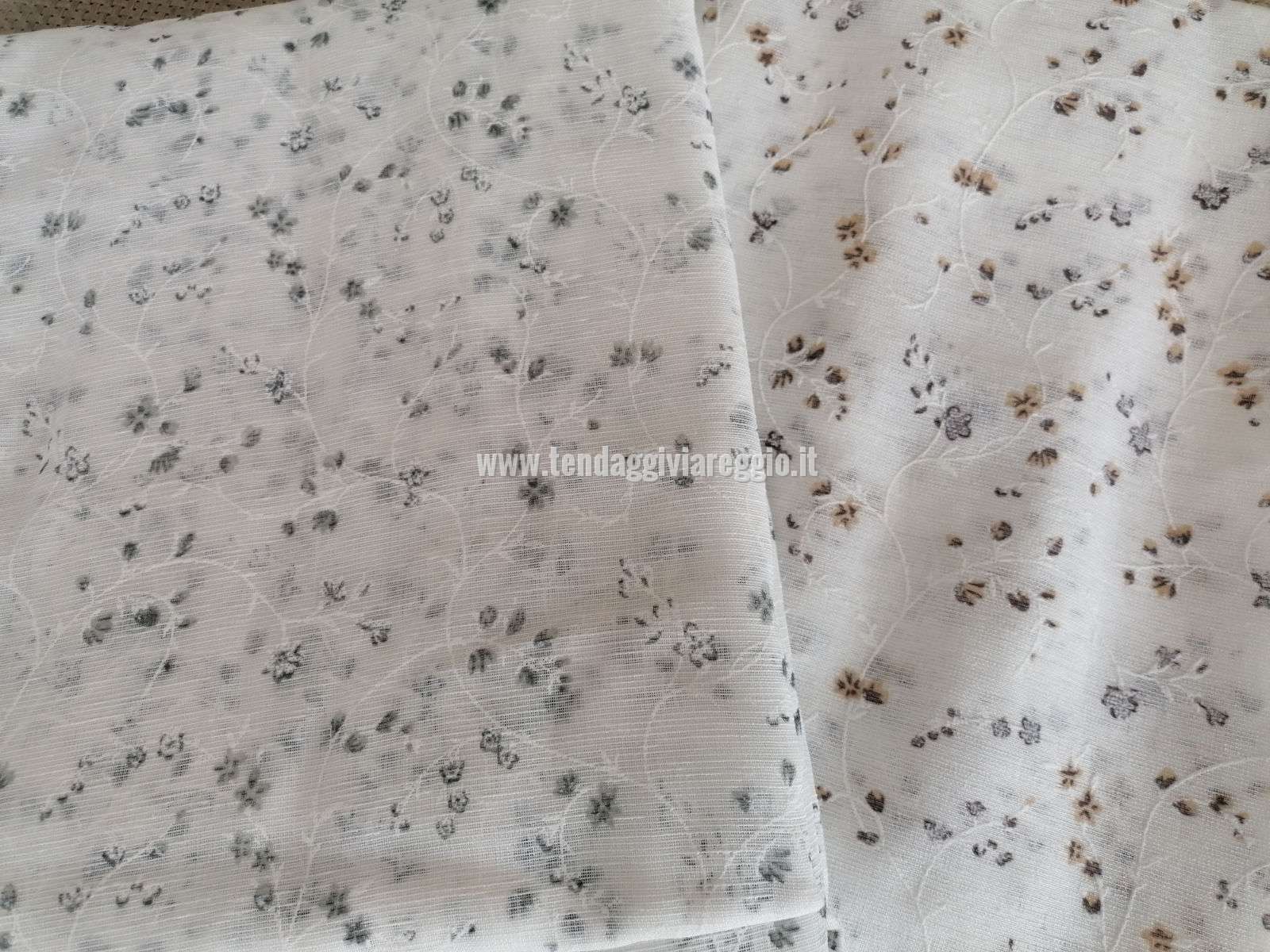 Tendina a vetro per finestra e porta ADALIA con fiorellini marroni o grigi