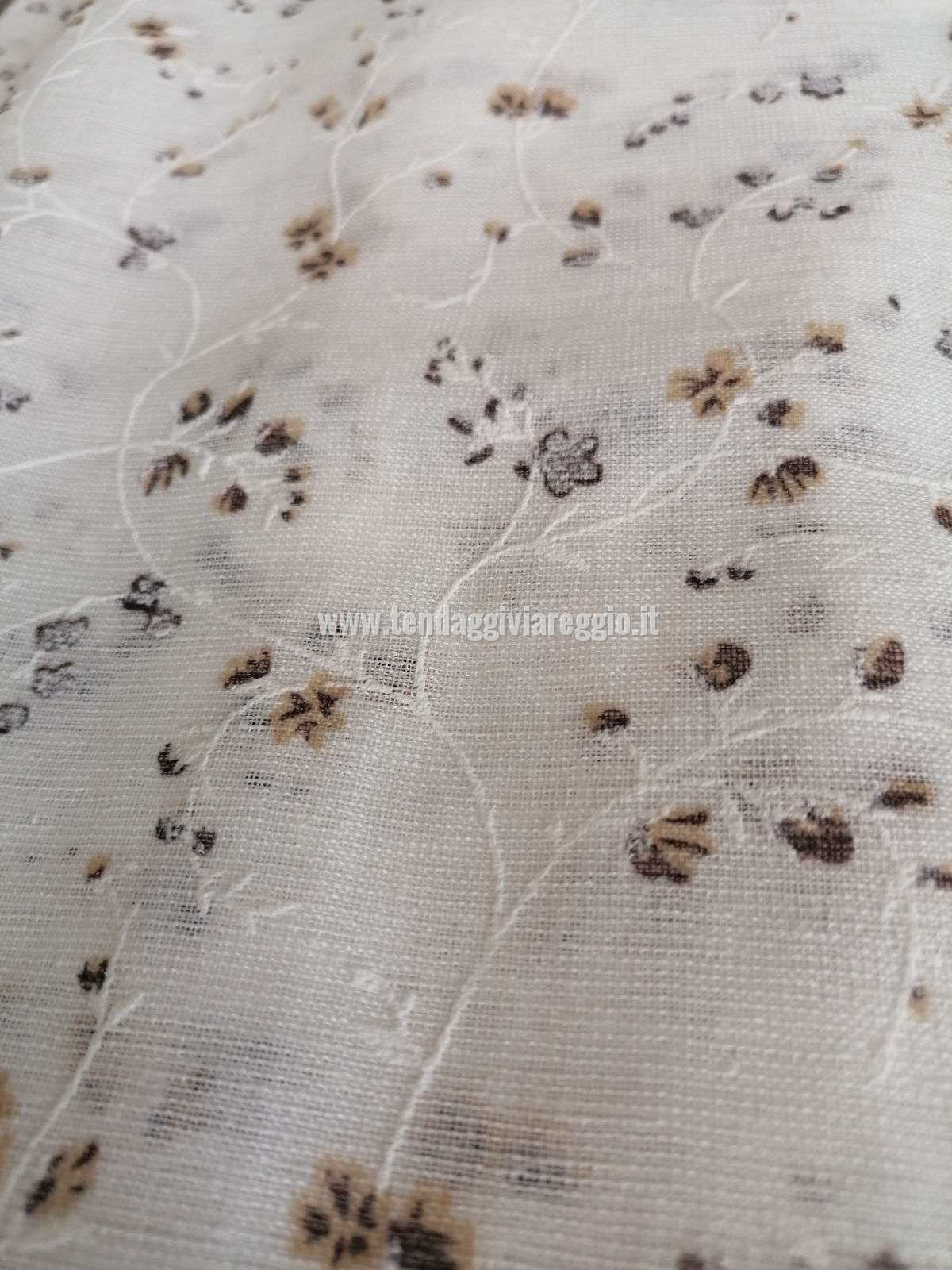 Tendina a vetro per finestra e porta ADALIA con fiorellini marroni o grigi