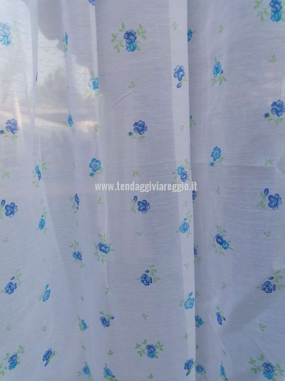 Tendina confezionata a vetro FLOWERS BLU made in Italy 100%