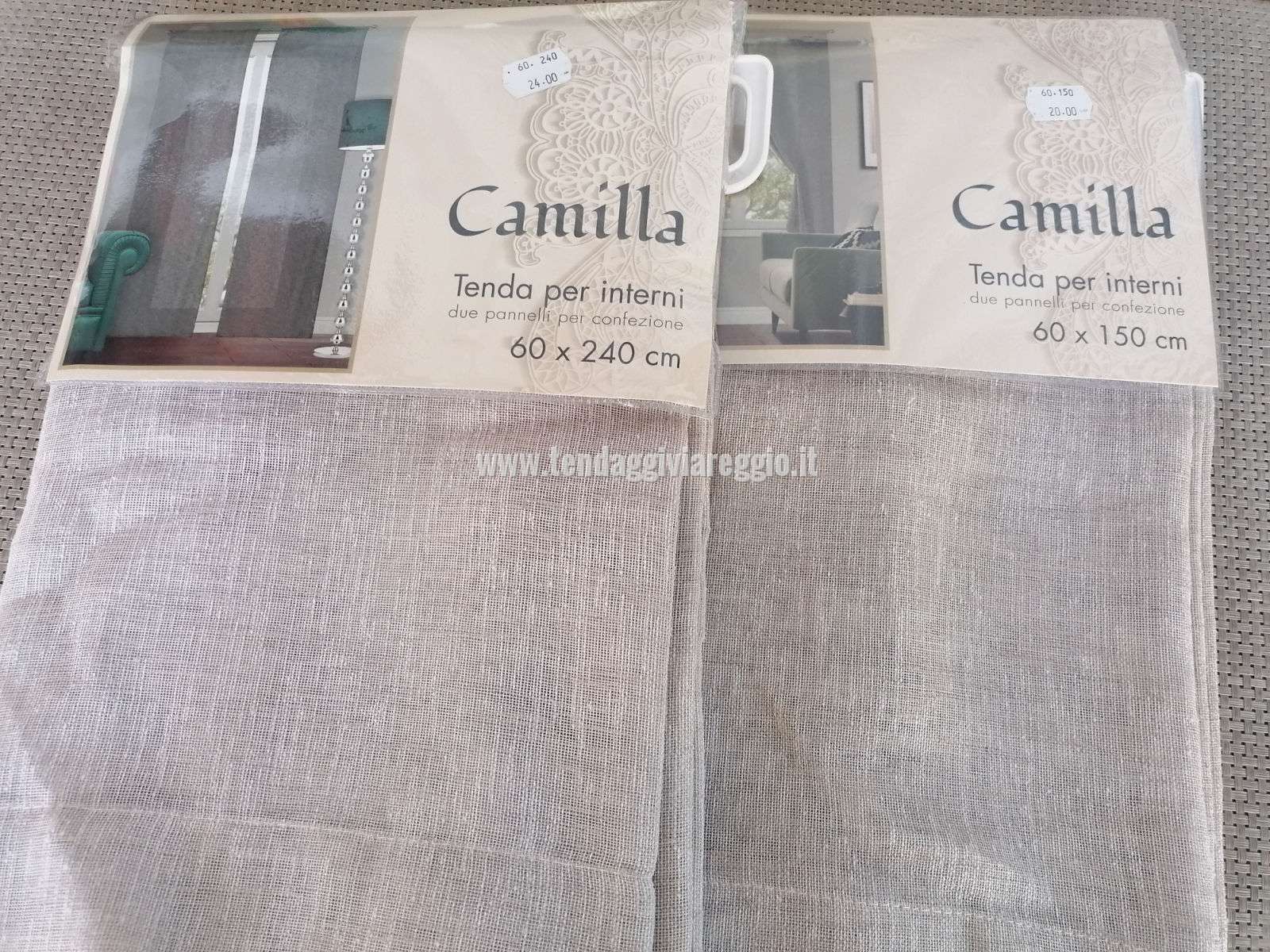 Tendina confezionata CAMILLA in tessuto ASYA UNITO color naturale e tortora