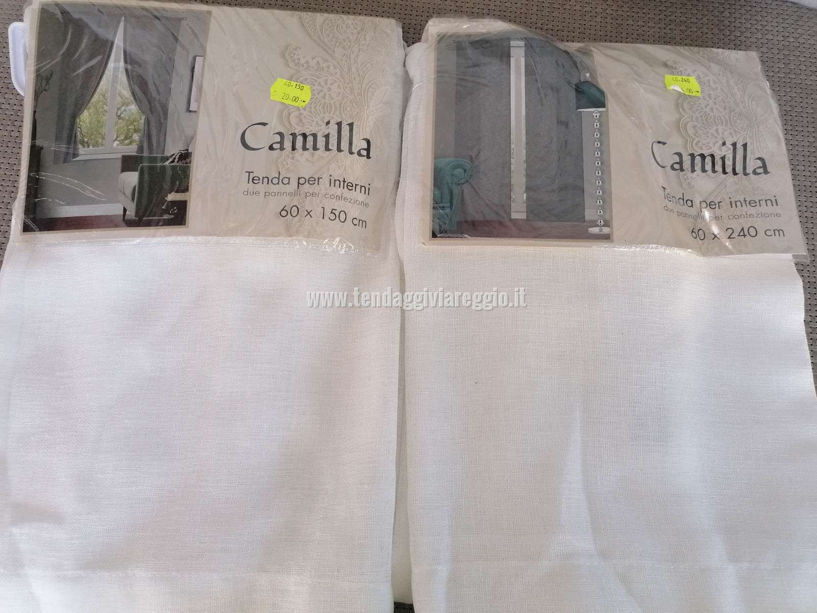Tendina confezionata CAMILLA in tessuto ASYA UNITO color naturale e tortora