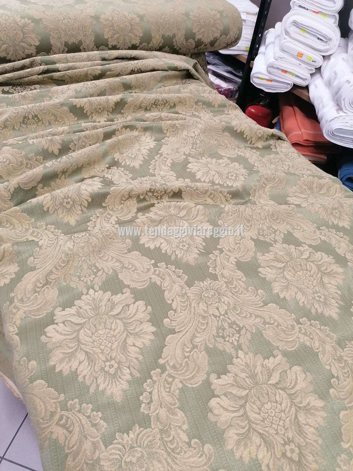 Tessuto tappezzeria DAMASCATO IMPERIALE color VERDE PRATO cm 280