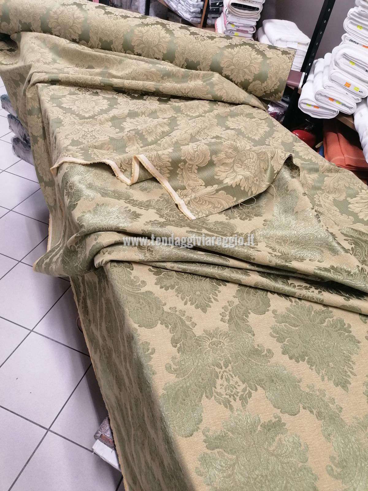 Tessuto tappezzeria DAMASCATO IMPERIALE color VERDE PRATO cm 280