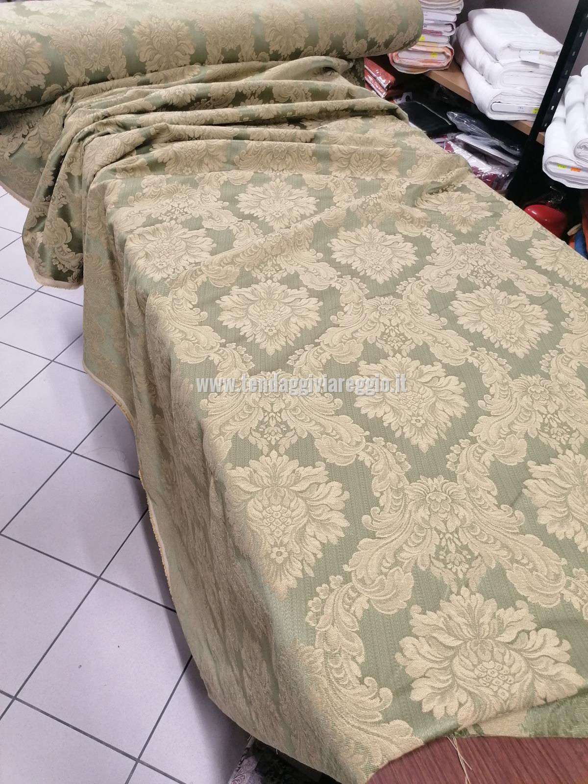 Tessuto tappezzeria DAMASCATO IMPERIALE color VERDE PRATO cm 280