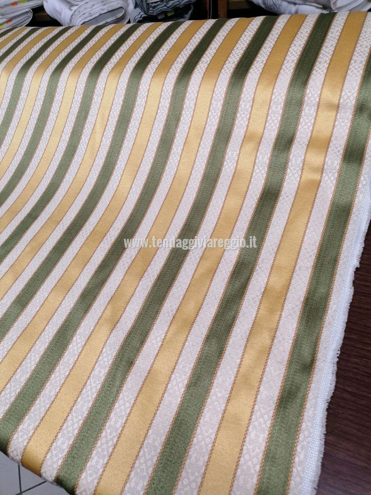 Tessuto tappezzeria RIGATO MISTO color VERDE-ORO cm 280